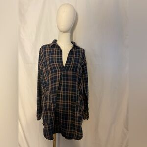 Free People x CP Shades Lagenlook blue plaid cotton tunic/dress size small